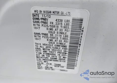 2013 Nissan Rogue Sv W/Sl Pkg z USA, uszkodzony, nr VIN JN8AS5MT9DW516106